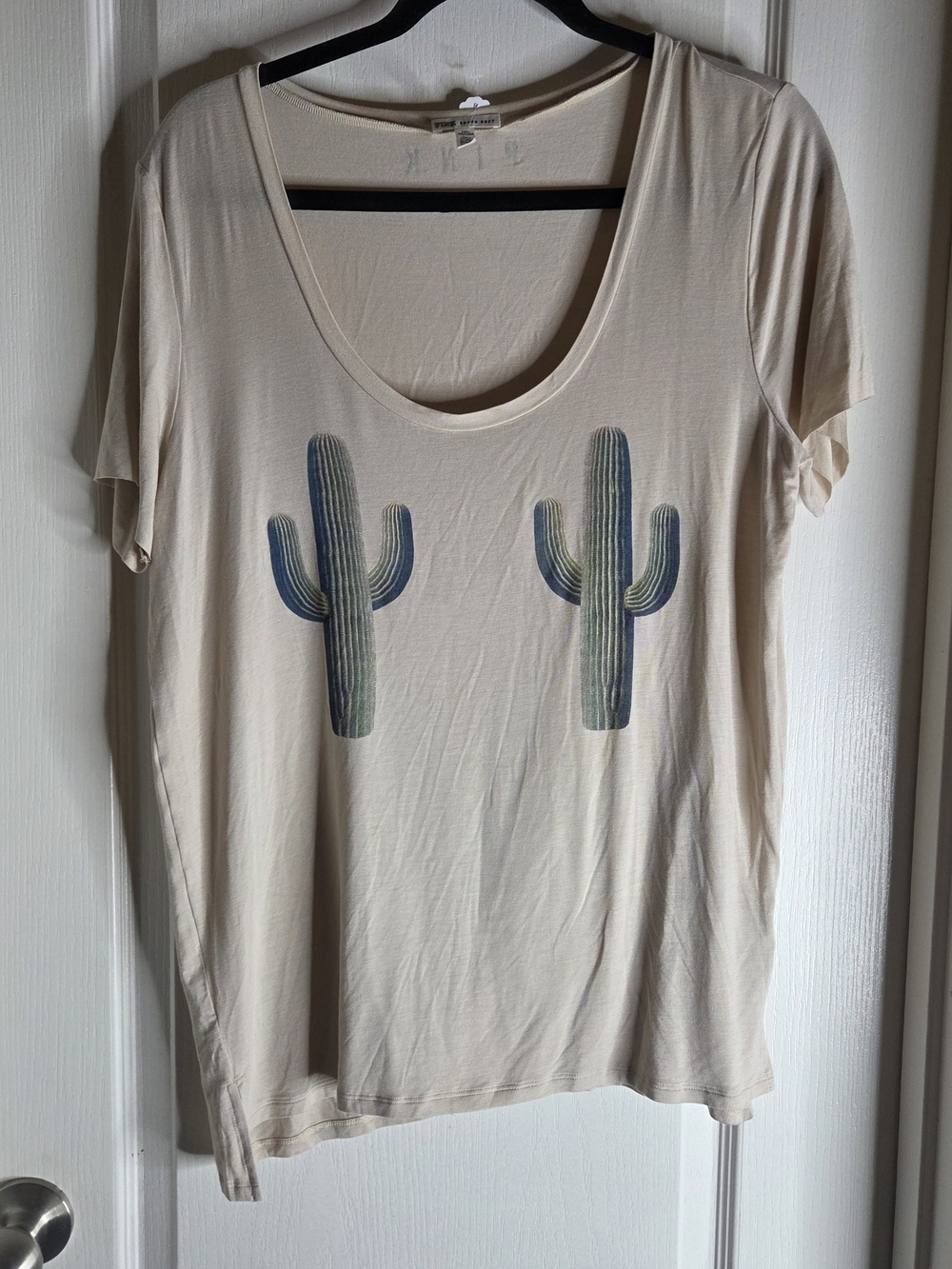 PINK Victoria's Secret Beige Scoop Neck Cactus Graphic Tee